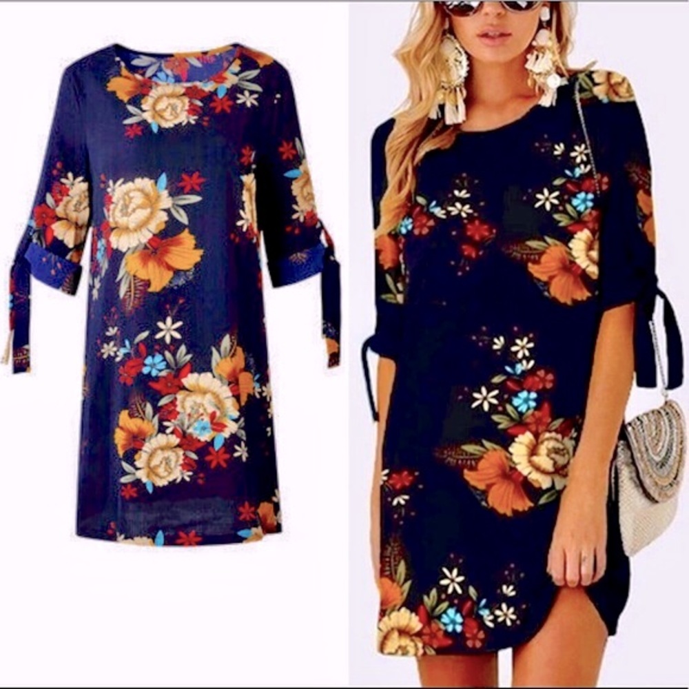 Navy Floral Dress 💙🌼